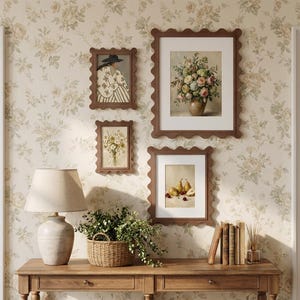 Cadre photo en bois finition noyer bord ondulé, décoration murale éclectique, décoration d'art mural rétro, mur galerie au grain de bois naturel pour 5 x 7 4 x 6 8 x 10