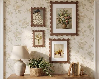 Wavy Edge Walnut Finish Wood Picture Frame, Eclectic Wall Decor, Retro Wall Art Decor, Natural Wood Grain Gallery Wall for 5x7 4x6 8x10