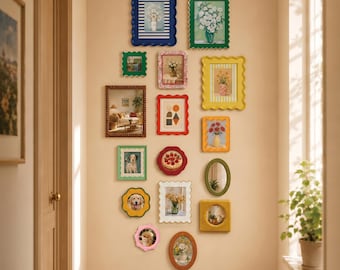 Juego de marcos de fotos ondulados, eclécticos y caprichosos / Marcos de fotos de formas variadas y coloridas para arte de pared de galería, decoración del hogar retro y divertida,