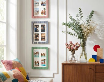 Instax Mini Collage Picture Frame 2x3 for Home Decor | Striped Fabric Tabletop & Wall Frame | Polaroid Display Case for Wedding Bestie