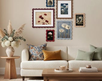 Wavy Edge Photo Frame, Colorful Modern Picture Frames for Wall & Table Display, Boho Vintage Home Decor, Multi-Size Frame Collection