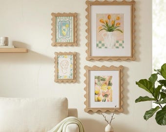 Wavy Edge Wooden Picture Frames Set, Natural Modern Art Wall Decor Wood Gallery Wall Vintage Frame, Wall Decor for Home, Mother’s Day Gift