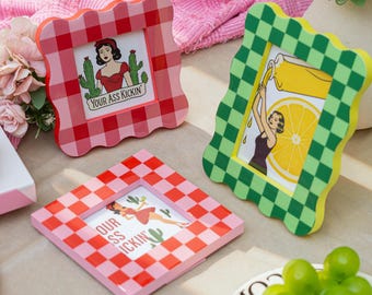 Checkered Scalloped Picture Frame, 4x4/4x6 Photo Frame, Retro Y2K Home Decor, Mother’s Day Gift