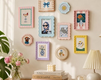 Colorful Wavy Picture Frame for Bedroom Decor, Coquette Room Decor, Whimsical Gallery Wall Frame Set, Cute Desk Frames for 4x6 5x7 4x4 Photo