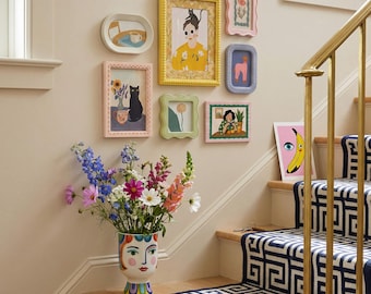 Pastel Color Unique Shape Picture Frames Set of 7, 4×6 | 5×7 | 8×10 Cute Gallery Wall Kit for Bedroom Living Room, Gift for her