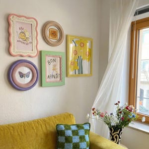 Juego de marcos de fotos retro en tonos pastel, bonitos marcos de fotos retro, decoración de pared estilo cottagecore, 5 estilos (redondos y rectangulares)