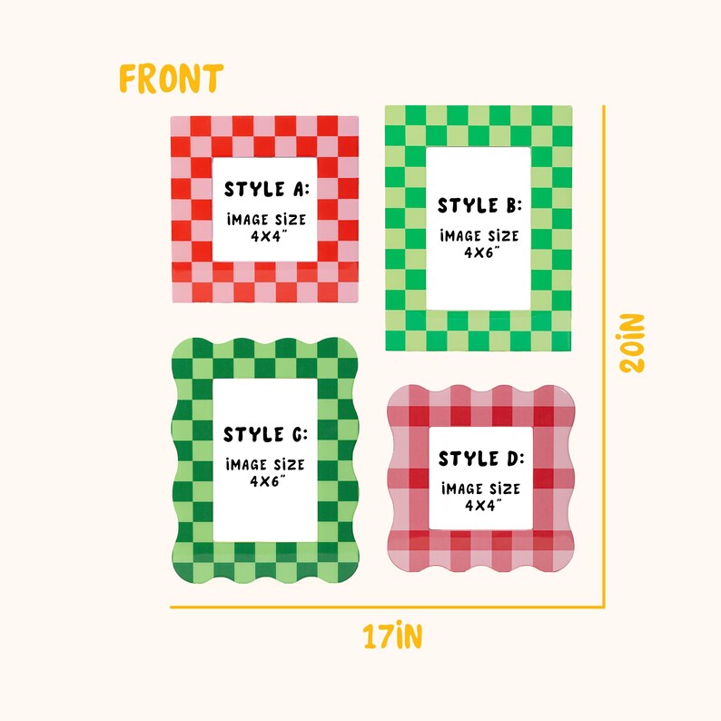 Checkered Scalloped Picture Frame, 4x4/4x6 Photo Frame, Retro Y2K Home ...