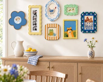 Colorful Eclectic Picture Frames Set, Whimsical Gallery Wall Decor, Cottagecore Photo Frames for Room, Playful Cottage Home Wall Art Decor