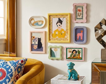 Pastel Color Unique Shape Picture Frames Set of 7, 4×6 | 5×7 | 8×10 Cute Gallery Wall Kit for Bedroom Living Room, Gift for her