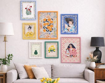 Vintage Floral Picture Frames, Pastel Retro Home Decor, Colorful Beaded Frame, Pastel Bobbin Photo Frame for Gallery Wall, Mother’s Day Gift