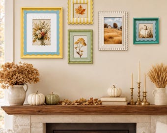 Eclectic Picture Frames for Gallery Wall, Colorful Scalloped beaded Frames, Playful Autumn Home Decor for Bedroom Living Room Entryway