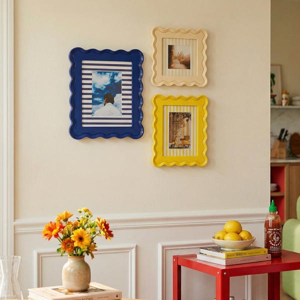 Moldura ondulada e recortada para fotos 8x10 com passe-partout listrado, moldura retrô colorida para decoração de parede ou mesa, moldura moderna para impressão artística.