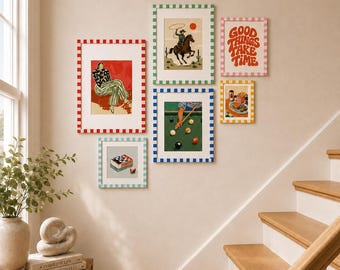 Gingham Checkered Picture Frames – Retro Painted Photo Frame, Gallery Wall, Mother’s Day Gift