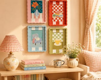Scalloped Colorful Photo Frame 4x6, Retro Striped Decorative Wavy Edge Picture Frame, Cute Art Frame for Wall or Tabletop, Gift Decor