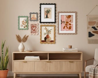 Wavy Edge Picture Frames, Decorative Wall & Tabletop Frames Set, Modern Boho Home Decor, Multi-Size Picture Frames in Assorted Colors