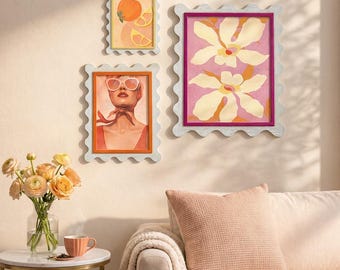 Funky Wavy Scalloped Frames Wall Art, Retro 8x10 Picture Frame for Kitchen Decor, Postcard Stamp Shape Art Frame, Mother’s Day Gift