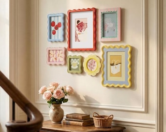 Colorful Scalloped Picture Frames, Wavy Edge Photo Frame for Gallery Wall Art, Danish Pastel Room Decor, Vibrant Gift for Art Lovers