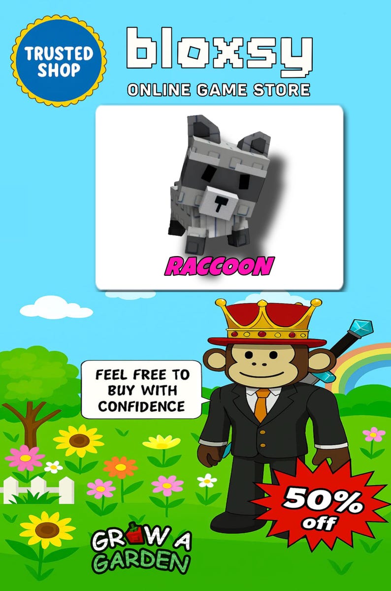 Roblox || Grow A Garden || Frozen Raccoon (mythical) 1 PCS. || Not ...