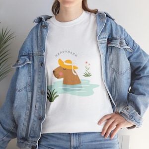 Happybara Capybara Unisex Tee, Cute Animal Graphic Shirt, Funny Wildlife Lover Gift, Adorable T-Shirt, Men&#39;s Women&#39;s Youth Clothing, Top