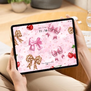 Papier peint noeud rose cerise : coquette léopard (téléchargement numérique)