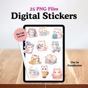 Pastell Katze Digitale Aufkleber: Kawaii Kätzchen Clipart (PNG Set zum Herunterladen)
