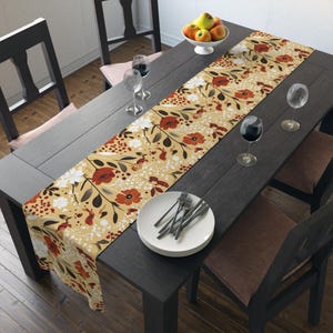 Table Runner Cotton Polyester, Autumn Floral Decor, Thanksgiving Centerpiece, Fall Colors Home Dining, Harvest Kitchen Linens, Gift Idea