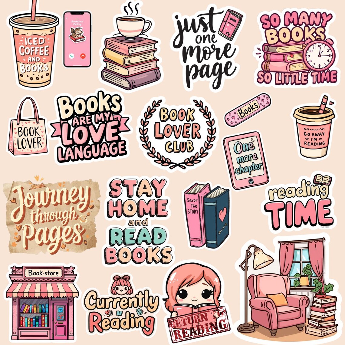 Book Lover Clipart Bundle: 50+ Reading Sticker PNG Files, Bookish ...