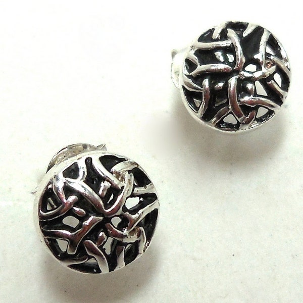 Vintage Celtic Earrings 925 Sterling Stud Open woven work Gift Bride Petite Fine Fashion Holidays