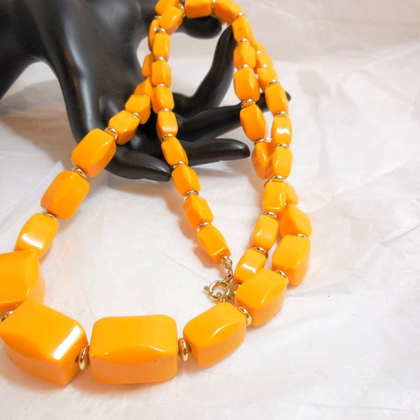 60's SUNNY YeLLOW Necklace Beaded XL 28" Mod Atomic Summer Chunky Retro Fashion Statement  fun SALE