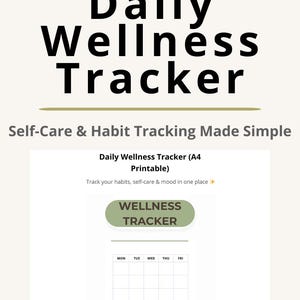 Daily Wellness Tracker –Olive (Printable, A4) | Habit Tracker, Self Care Journal, Productivity Planner, Mental Health Log, Digital PDF,Olive