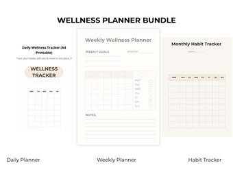 Beige Wellness Planner Bundle | Daily, Weekly & Habit Trackers | Minimalist Printable Self Care Planner | A4 Instant Download