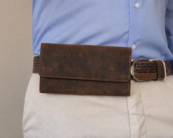 Deary Leather Vintage Bruine Horizontale Telefoonhouder voor aan de Riem, Echt Lederen Heuptas, Mobiele Telefoonhouder