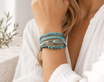 Deary leren boho wikkelarmband, veren bedel, magnetische sluiting cadeau voor haar
