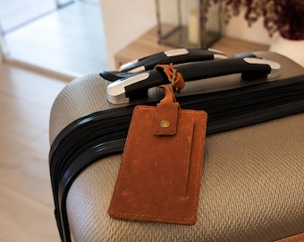 Deary Leather gepersonaliseerd bagagelabel, op maat gegraveerde ID-houder voor koffer van echt leer