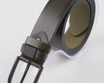 Deary Leather herenriem van echt leer in olijfgroen, met zwarte zamak gesp, 40 mm