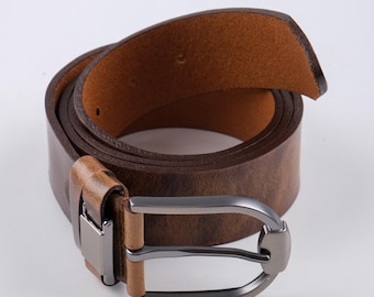 Deary Leather's Handmade Buffalo Leather Belt, Dark Brown Genuine Buffalo Hide, Solid Metal Buckle