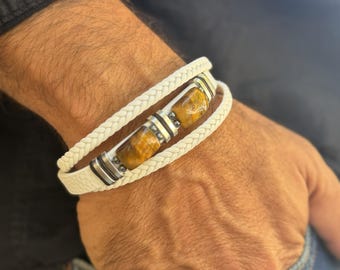 Handgemaakte tijgeroogsteenarmband van Dear Leather, echt leer, magnetische sluiting, cadeau voor papa