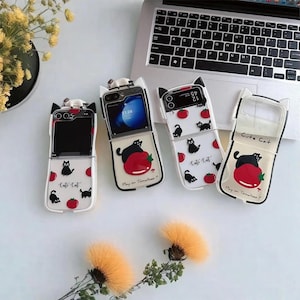 3D Tomato Cat Ears Shockproof Case – For Samsung Galaxy Z Flip6 / 5 / 4 / 3