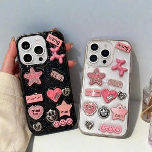 3D Love Heart Y2K Star Epoxy Phone Case for iPhone 11 12 13 14 15 Pro Max | Spicy Girl Transparent Soft Cover