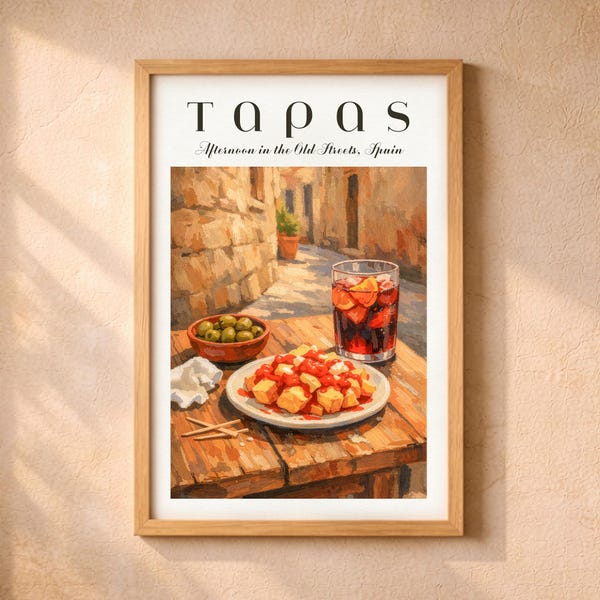 Spanish Tapas Wall Art, Sangria Kitchen Print, Mediterranean Dining Decor, Rustic Food Poster, Spain Travel Kitchen Art