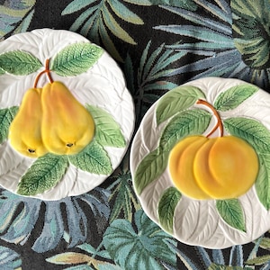 A Set of 2 Vintage Japanese Barbotine Plates - Stafford Fruit du Jour