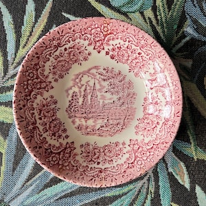 Röd Transferware Liten Vintage Skål