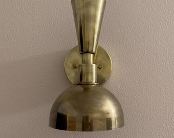 Italian Brass Wall Sconce | Vintage Mid Century Modern Light | Hollywood Regency Wall Lamp