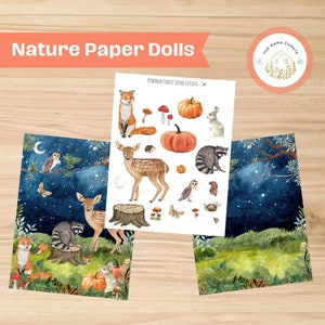 Papier Natur Spiel Szene Homeschool Herbst pädagogische druckbare Halloween Schule Ressourcen Montessori Charlotte Mason Kindergarten Papier Puppen