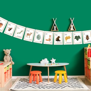 Alfabeto banner jardim de infância bunting charlotte mason natureza cartazes alfabeto sala de aula decoração abc banner montessori sala de aula jardim de infância