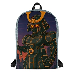 Unique character backpack for school and laptops. Be nerdy and cool. Neo-Samurai Sunset Backpack – Mech Warrior Meets Urban Legend