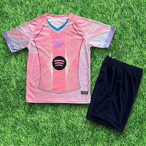 Kids Pink Barça Jersey – 2025 Barcelona Football Kit | Youth Soccer Shirt | Limited Edition | Customizable.