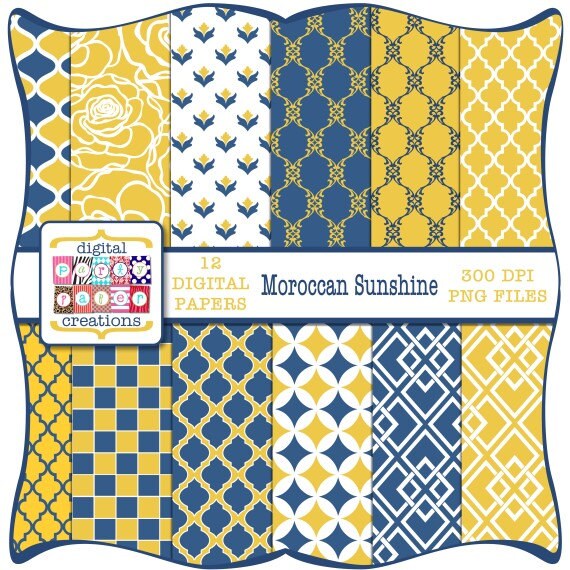 Download Digital Paper Pack Navy Yellow Moroccan Quatrefoil Ogee Dots Digital Scrapbook Paper Instant Download By Party Paper Creations Catch My Party Yellowimages Mockups
