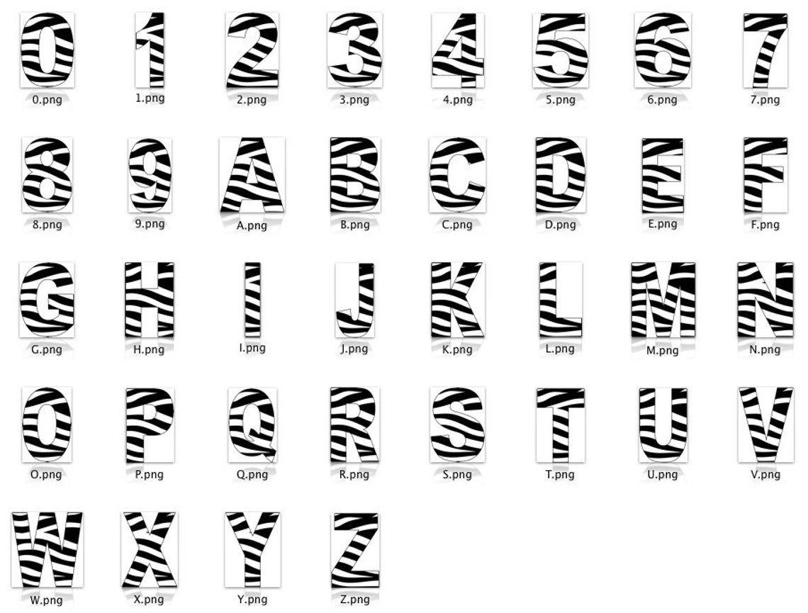 Zebra Print Digital Alphabet and Number Clipart Animal Print Etsy
