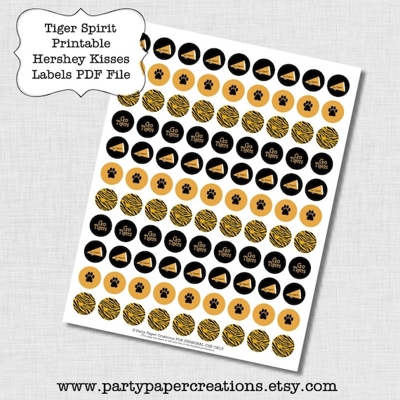 Tiger Spirit Kisses Sticker Label Collage Sheet - Gold Tiger Print - Tiger Paw Cheerleader - PDF File Il_570xn